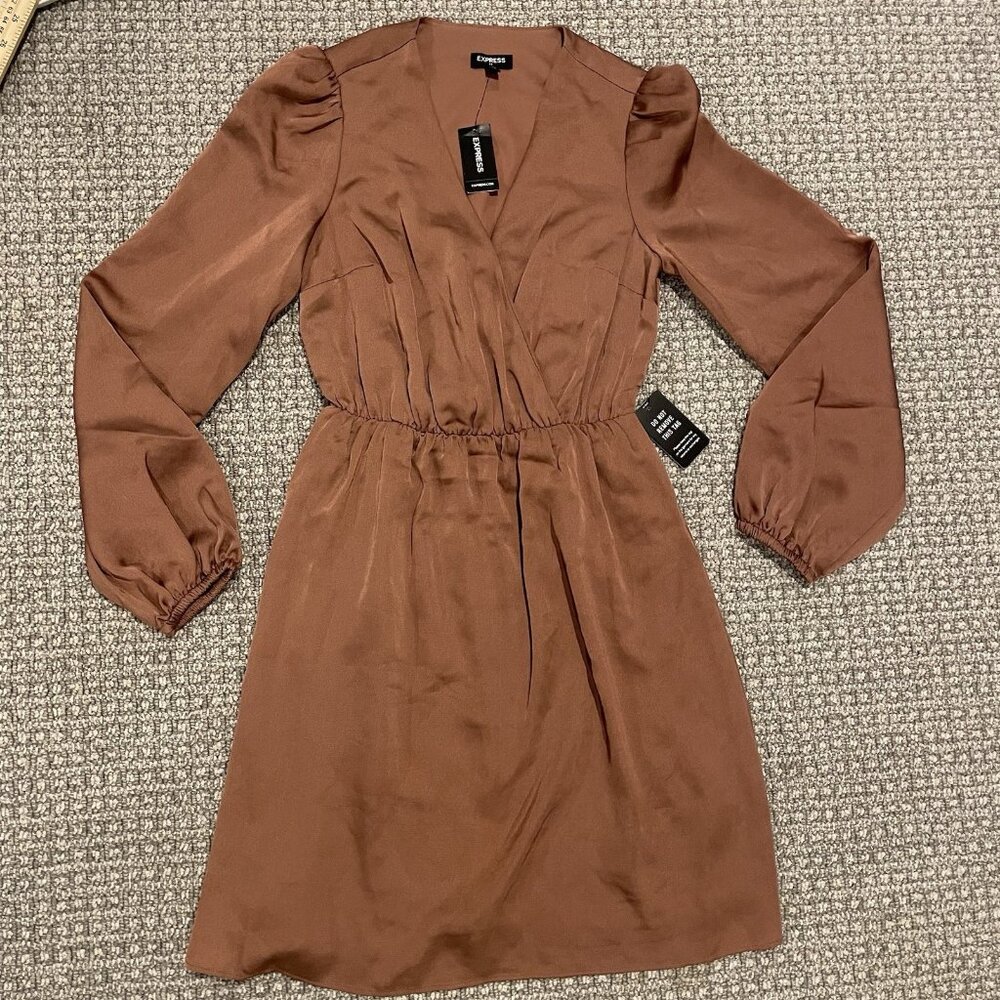 Express Brown Satin-Look Midi Dress
